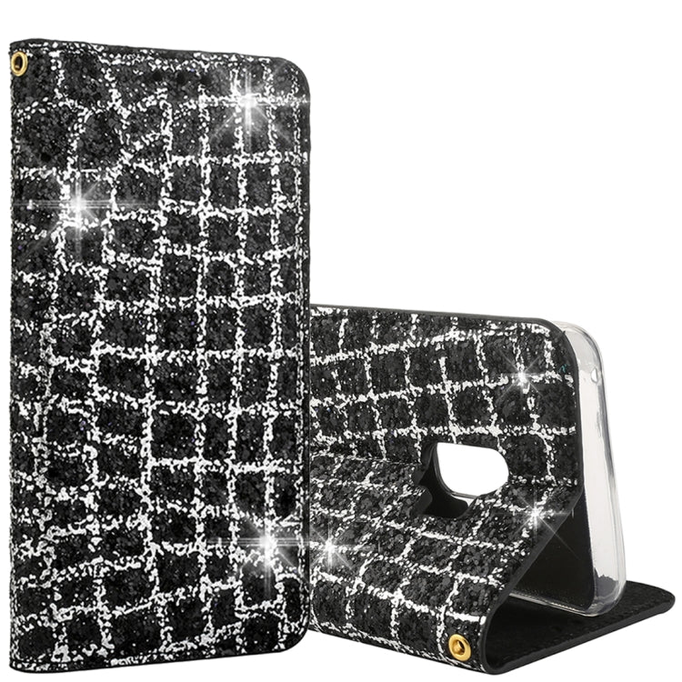 Crack Texture Sequins Magnetic Horizontal Flip Leather Case with Holder & Card Slots (Black), For Galaxy S9