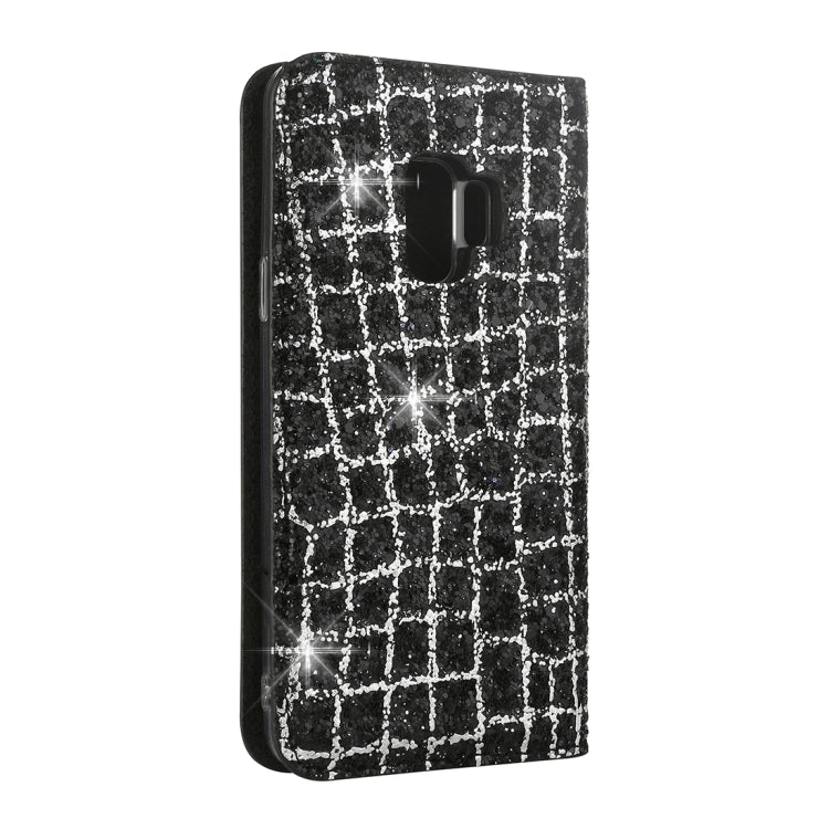 Crack Texture Sequins Magnetic Horizontal Flip Leather Case with Holder & Card Slots (Black), For Galaxy S9