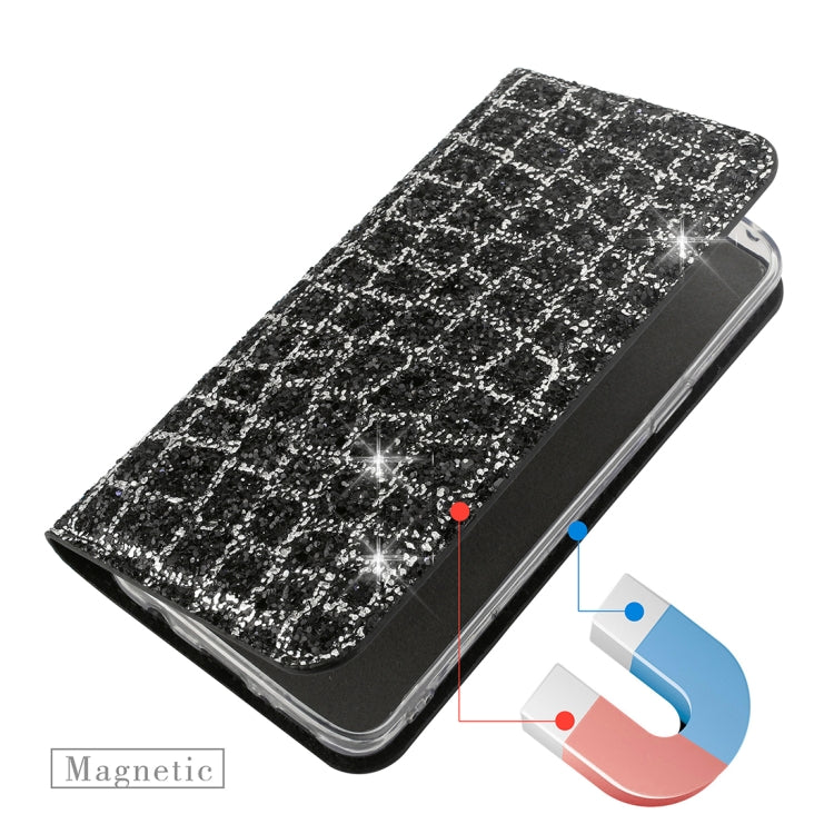 Crack Texture Sequins Magnetic Horizontal Flip Leather Case with Holder & Card Slots (Black), For Galaxy S9
