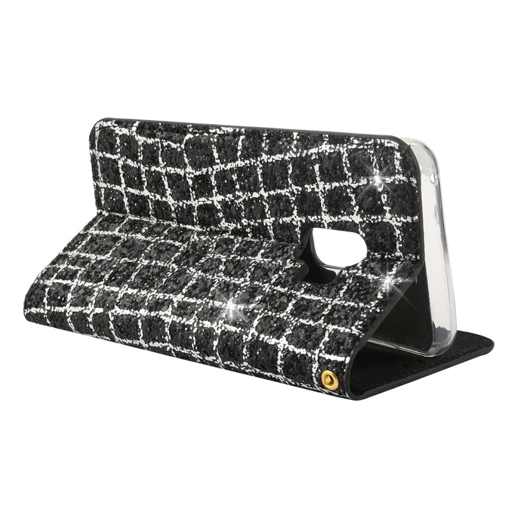 Crack Texture Sequins Magnetic Horizontal Flip Leather Case with Holder & Card Slots (Black), For Galaxy S9