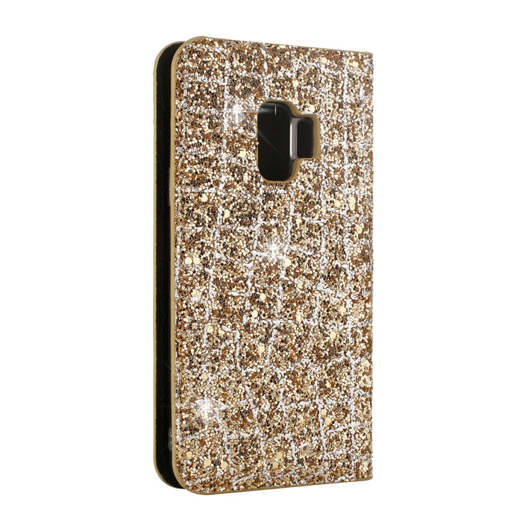 Crack Texture Sequins Magnetic Horizontal Flip Leather Case with Holder & Card Slots (Black), For Galaxy S9