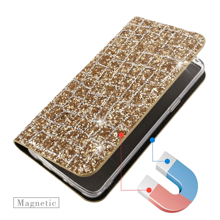 Crack Texture Sequins Magnetic Horizontal Flip Leather Case with Holder & Card Slots (Black), For Galaxy S9