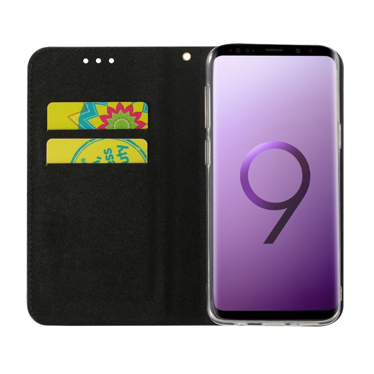 Crack Texture Sequins Magnetic Horizontal Flip Leather Case with Holder & Card Slots (Black), For Galaxy S9