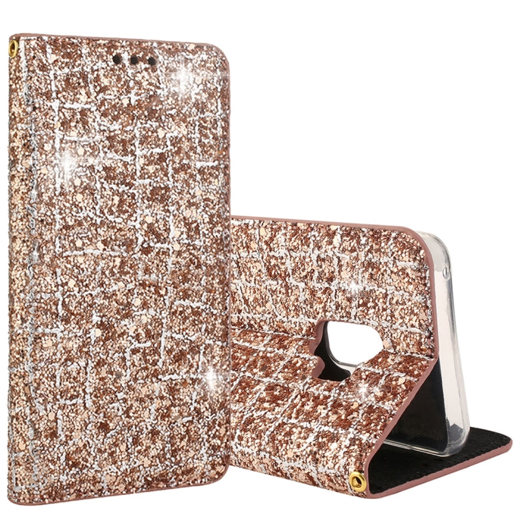 Crack Texture Sequins Magnetic Horizontal Flip Leather Case with Holder & Card Slots (Black), For Galaxy S9