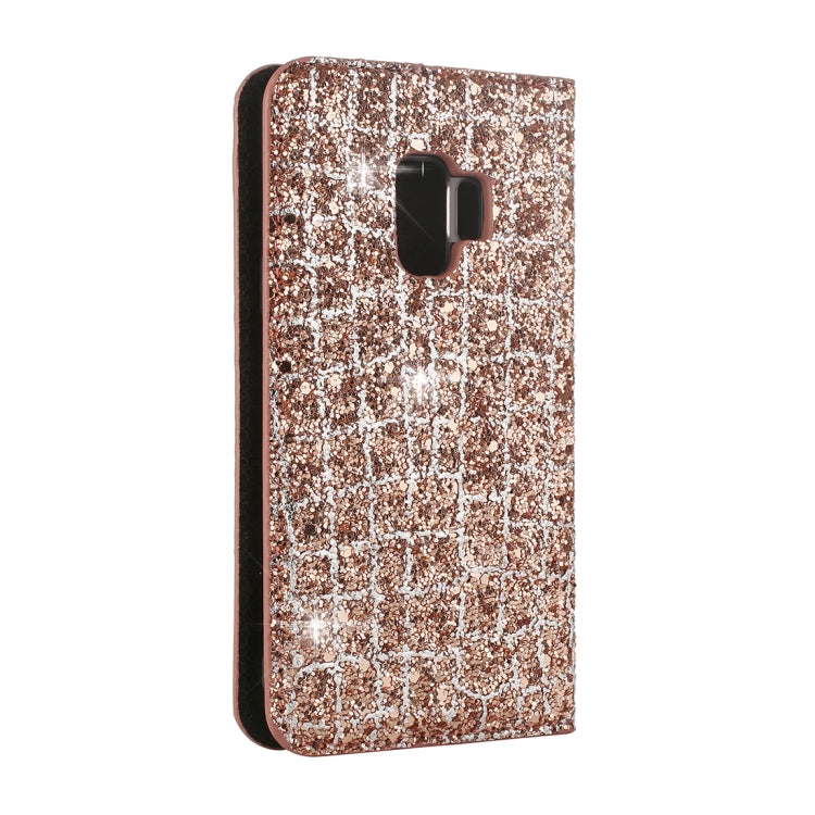 Crack Texture Sequins Magnetic Horizontal Flip Leather Case with Holder & Card Slots (Black), For Galaxy S9