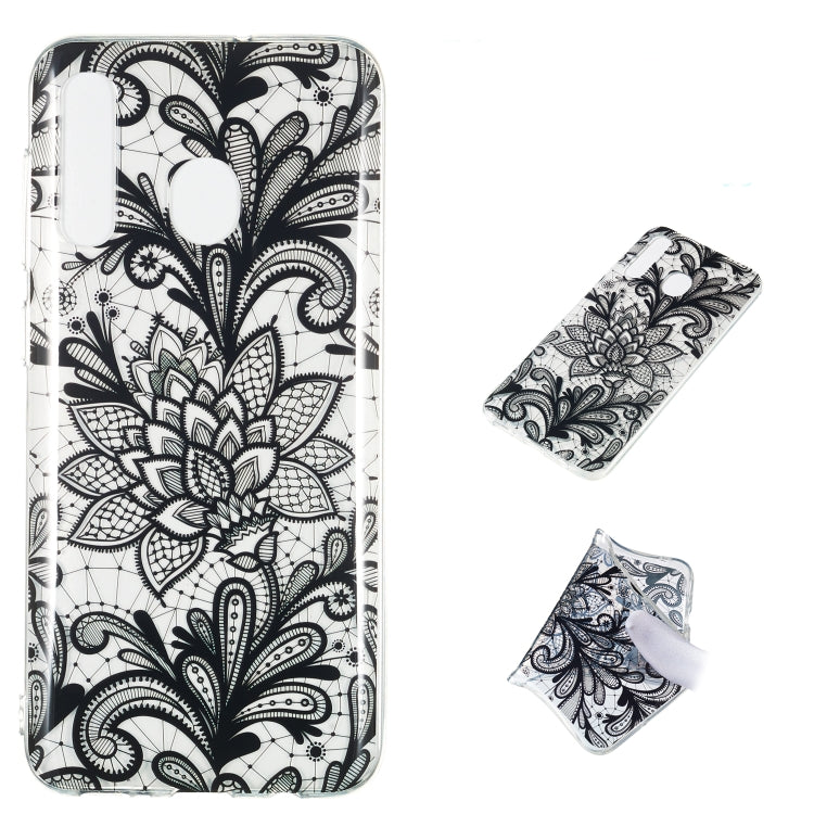 Black Flower Pattern Highly Transparent TPU Protective Case for Galaxy A50
