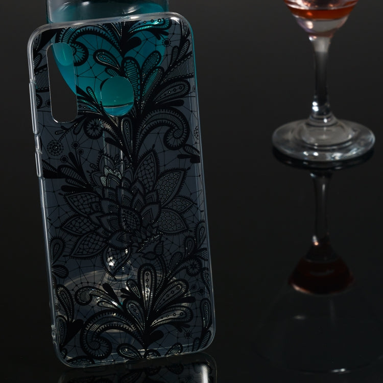 Black Flower Pattern Highly Transparent TPU Protective Case for Galaxy A50