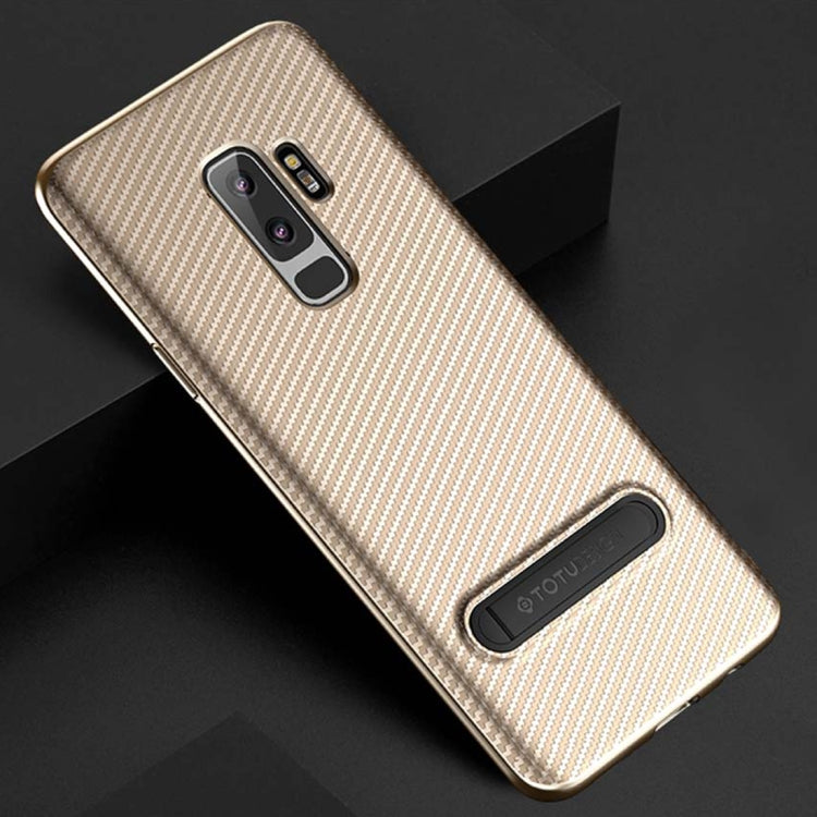 TOTUDESIGN Slim Series for Galaxy S9+ Carbon Fiber Texture TPU Protective Back Case with Holder