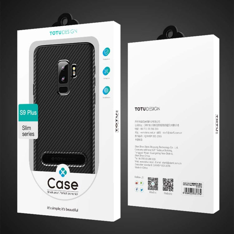 TOTUDESIGN Slim Series for Galaxy S9+ Carbon Fiber Texture TPU Protective Back Case with Holder