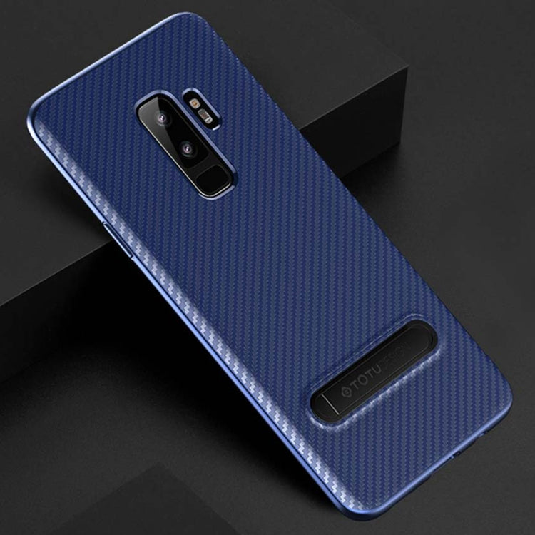 TOTUDESIGN Slim Series for Galaxy S9+ Carbon Fiber Texture TPU Protective Back Case with Holder