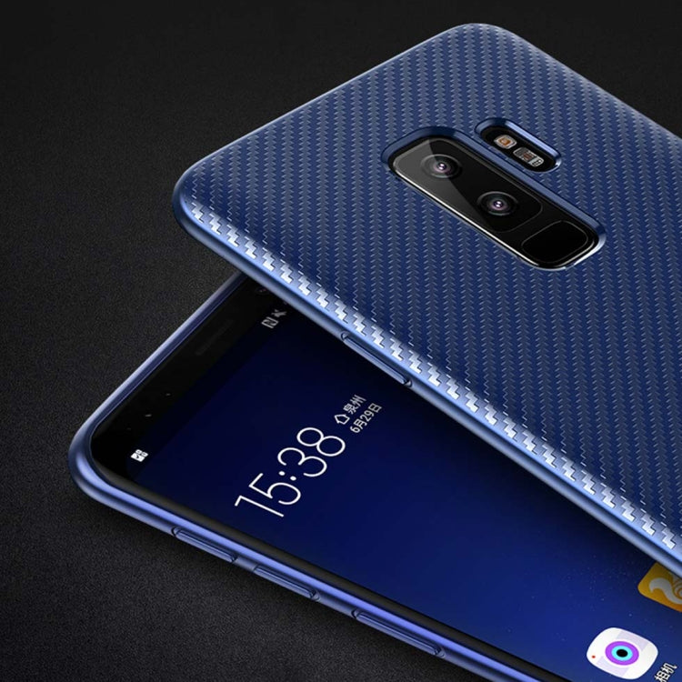 TOTUDESIGN Slim Series for Galaxy S9+ Carbon Fiber Texture TPU Protective Back Case with Holder