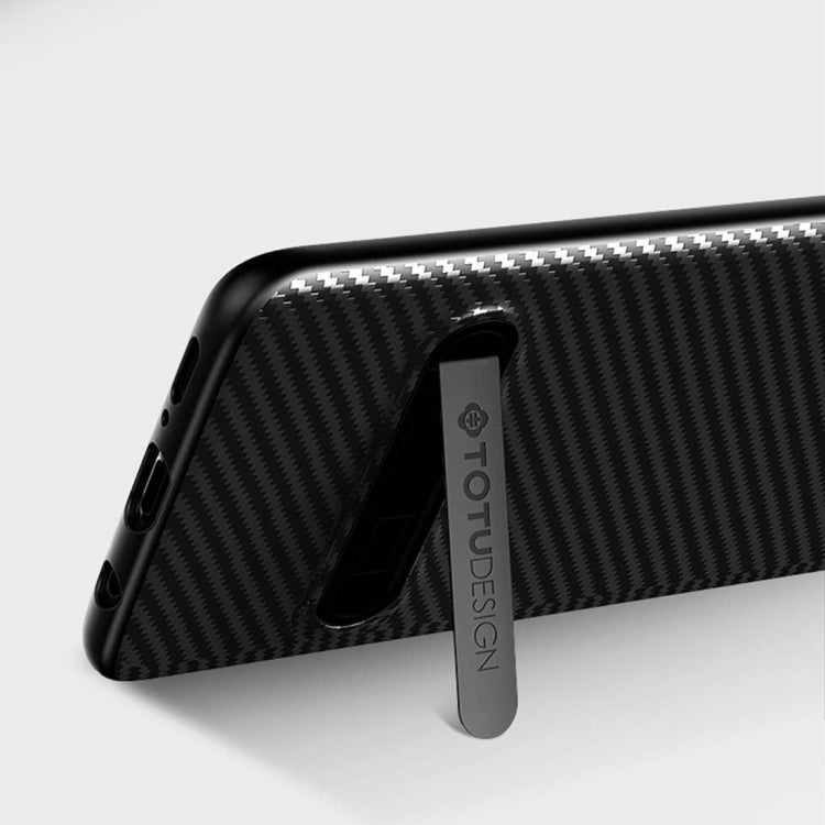 TOTUDESIGN Slim Series for Galaxy S9+ Carbon Fiber Texture TPU Protective Back Case with Holder
