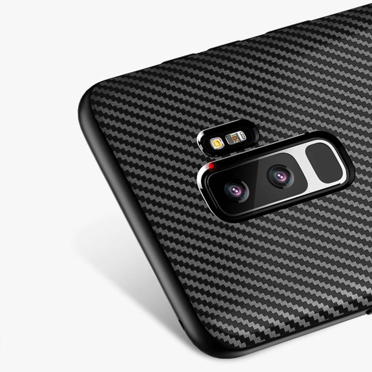 TOTUDESIGN Slim Series for Galaxy S9+ Carbon Fiber Texture TPU Protective Back Case with Holder