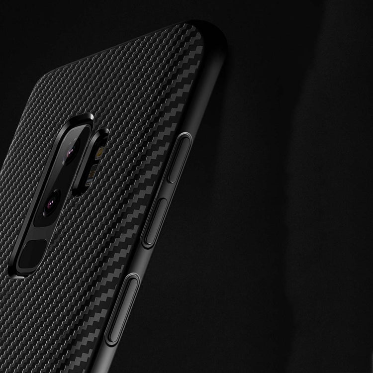 TOTUDESIGN Slim Series for Galaxy S9+ Carbon Fiber Texture TPU Protective Back Case with Holder