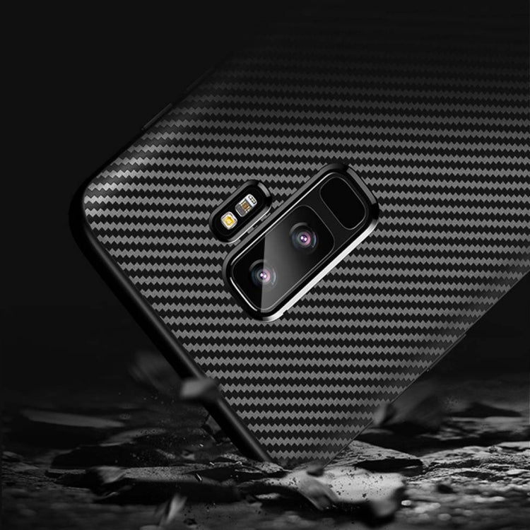 TOTUDESIGN Slim Series for Galaxy S9+ Carbon Fiber Texture TPU Protective Back Case with Holder