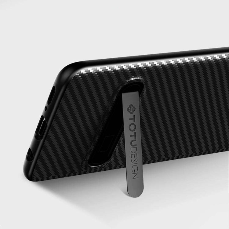 TOTUDESIGN Slim Series for Galaxy S9 Carbon Fiber Texture TPU Protective Back Case with Holder (Gold)