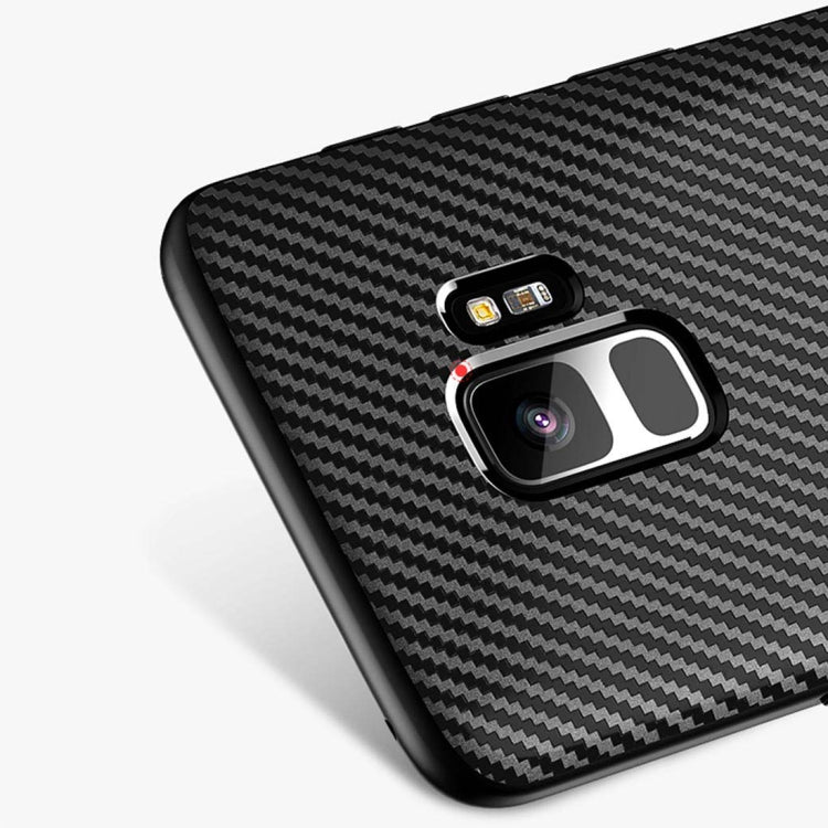 TOTUDESIGN Slim Series for Galaxy S9 Carbon Fiber Texture TPU Protective Back Case with Holder (Gold)