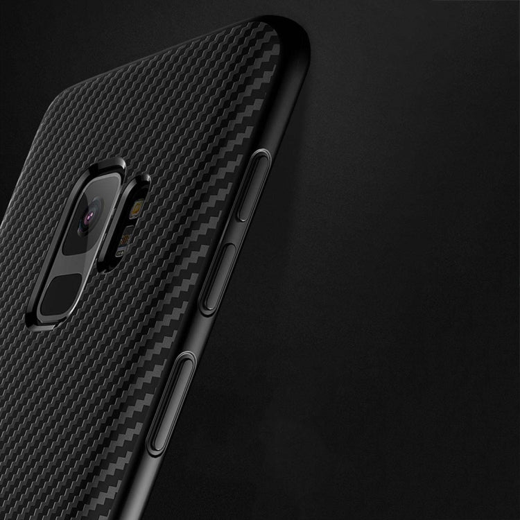TOTUDESIGN Slim Series for Galaxy S9 Carbon Fiber Texture TPU Protective Back Case with Holder (Gold)