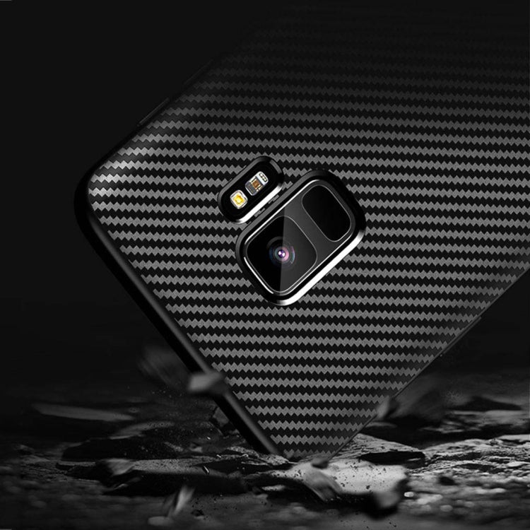 TOTUDESIGN Slim Series for Galaxy S9 Carbon Fiber Texture TPU Protective Back Case with Holder (Gold)