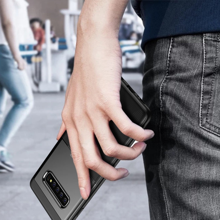 UNBREANK Carbon Fiber Texture PC + TPU Invisible Airbag Shockproof Protective Case for Galaxy S10+