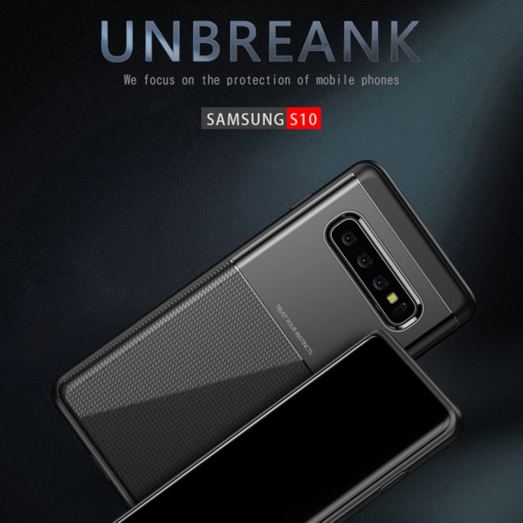 UNBREANK Carbon Fiber Texture PC + TPU Invisible Airbag Shockproof Protective Case for Galaxy S10(Black)