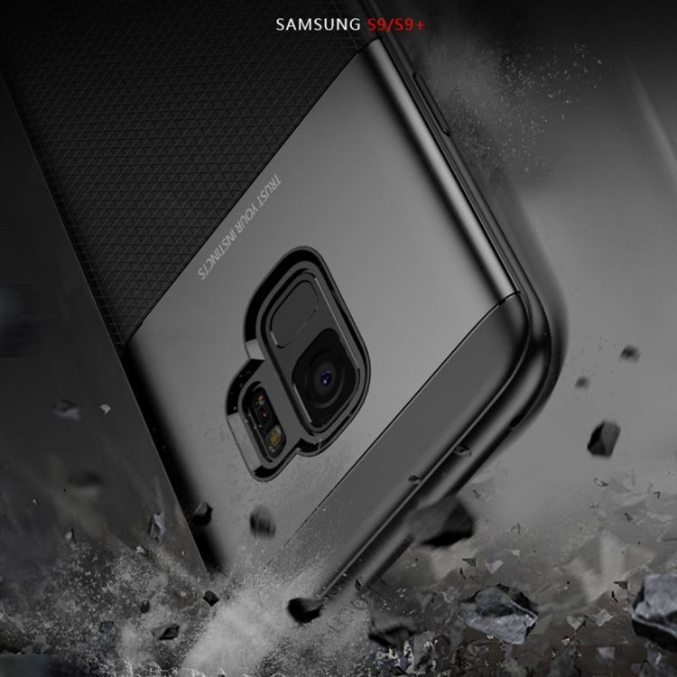 UNBREANK Carbon Fiber Texture PC + TPU Invisible Airbag Shockproof Protective Case for Galaxy S9(Brown)
