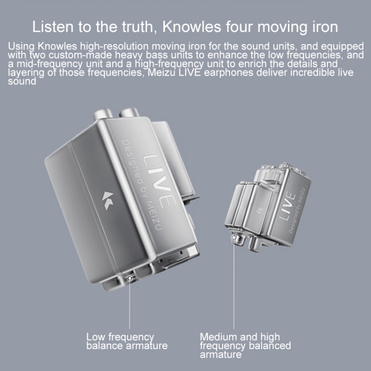 Meizu Live Four-unit Moving Iron HiFi In-ear Wired Control Earphone with Detachable Cable & Microphone, Length: 1.2m (Silver)