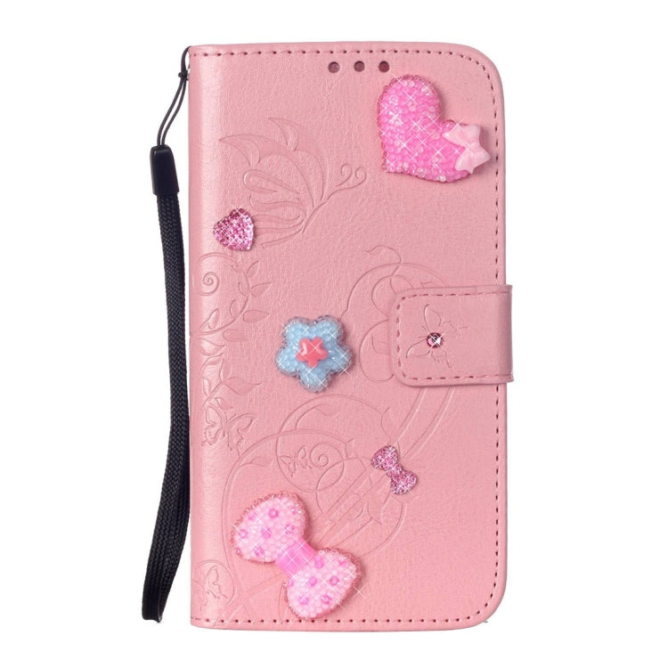 For Galaxy S7 Edge / G935 Heart Diamond Encrusted Flowers Embossing Horizontal Flip Leather Case with Holder & Card Slots & Wallet & Lanyard