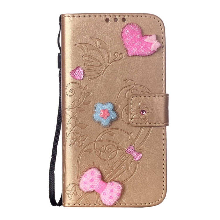 For Galaxy S7 Edge / G935 Heart Diamond Encrusted Flowers Embossing Horizontal Flip Leather Case with Holder & Card Slots & Wallet & Lanyard
