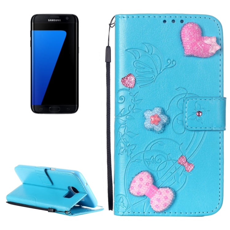 For Galaxy S7 Edge / G935 Heart Diamond Encrusted Flowers Embossing Horizontal Flip Leather Case with Holder & Card Slots & Wallet & Lanyard