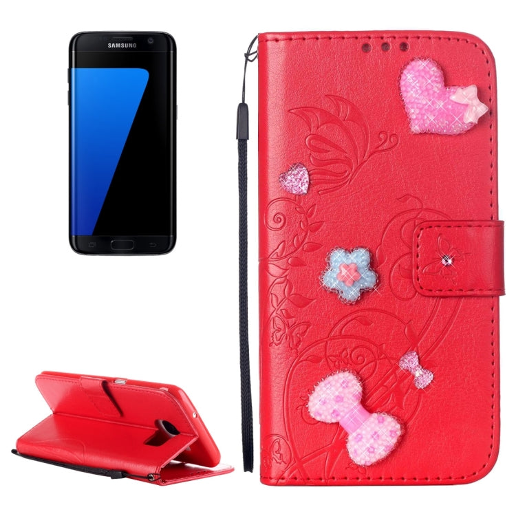 For Galaxy S7 Edge / G935 Heart Diamond Encrusted Flowers Embossing Horizontal Flip Leather Case with Holder & Card Slots & Wallet & Lanyard