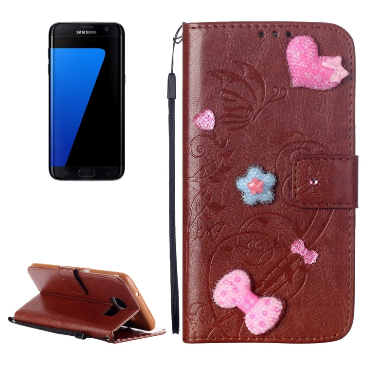For Galaxy S7 Edge / G935 Heart Diamond Encrusted Flowers Embossing Horizontal Flip Leather Case with Holder & Card Slots & Wallet & Lanyard