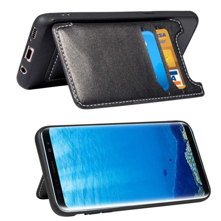 Simple Leather Texture TPU Magnetic Leather Case for Galaxy S8, with Holder & Card Slots & Wallet