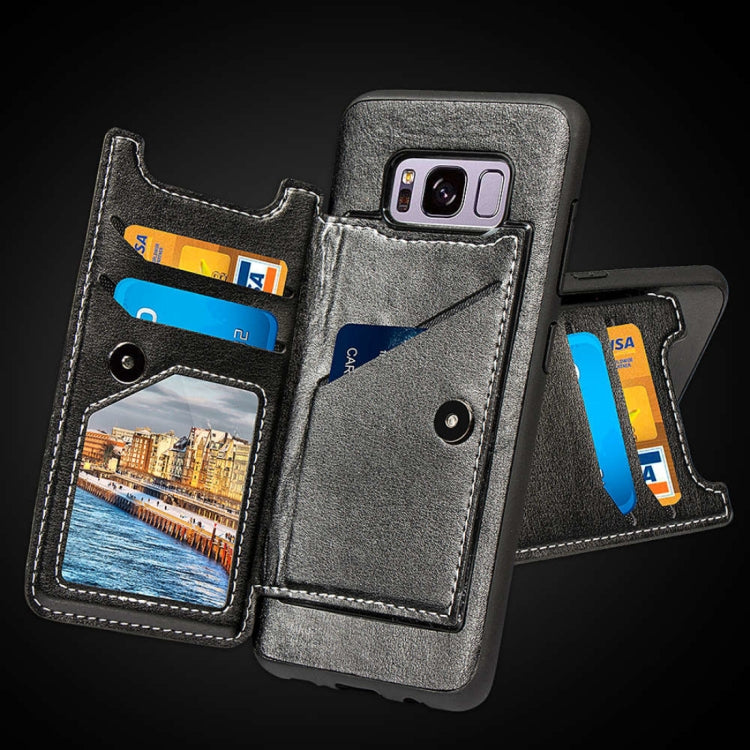Simple Leather Texture TPU Magnetic Leather Case for Galaxy S8, with Holder & Card Slots & Wallet