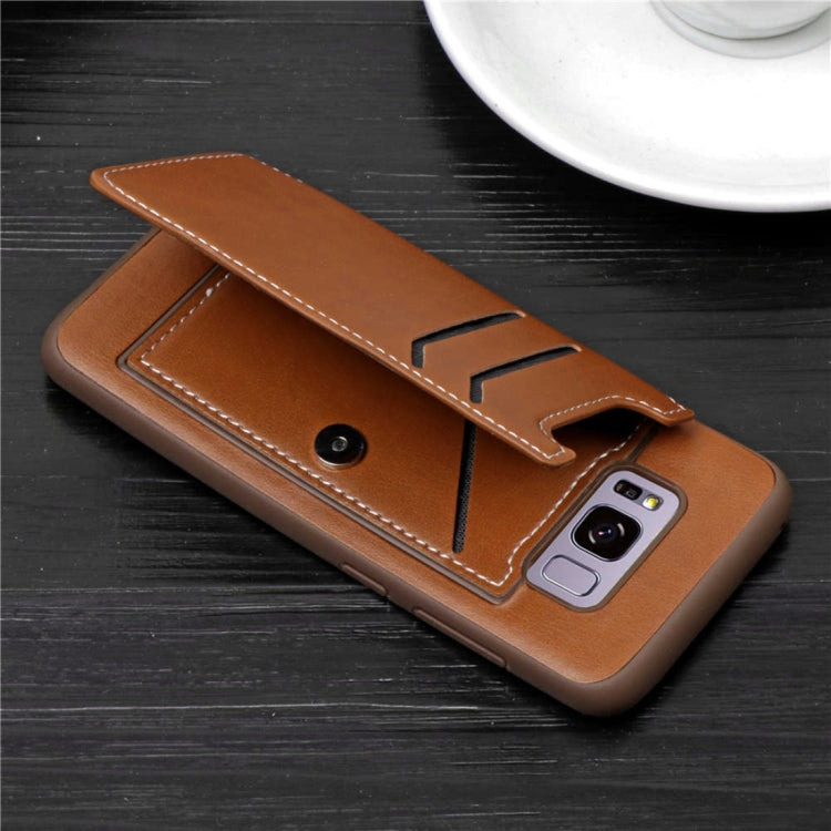 Simple Leather Texture TPU Magnetic Leather Case for Galaxy S8, with Holder & Card Slots & Wallet