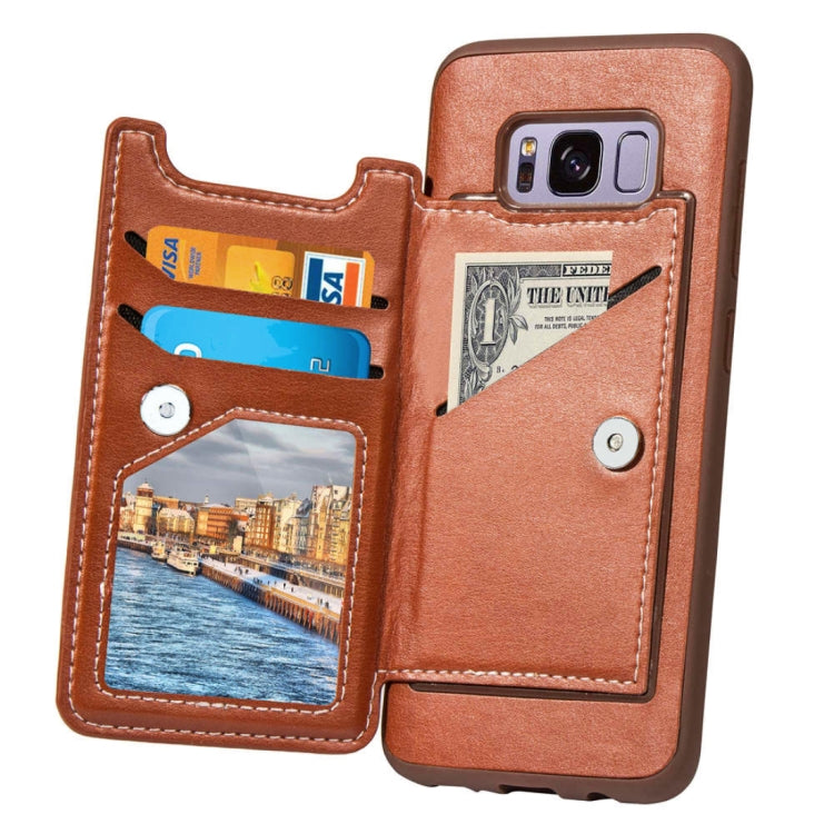 Simple Leather Texture TPU Magnetic Leather Case for Galaxy S8, with Holder & Card Slots & Wallet