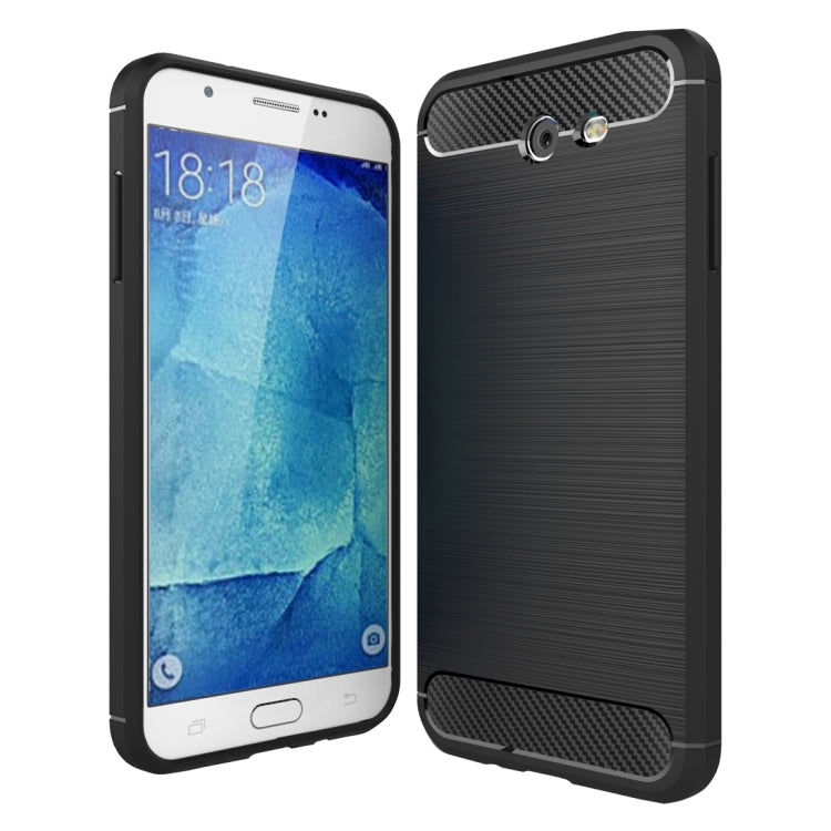 For Galaxy J7 (2017) (US Version) Brushed Carbon Fiber Texture Shockproof TPU Protective Cover Case