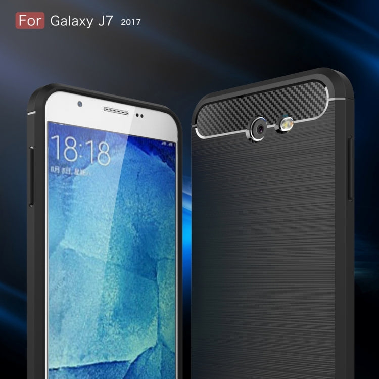 For Galaxy J7 (2017) (US Version) Brushed Carbon Fiber Texture Shockproof TPU Protective Cover Case