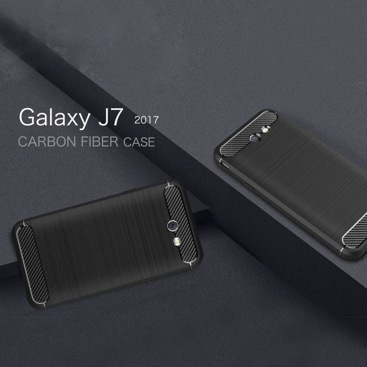 For Galaxy J7 (2017) (US Version) Brushed Carbon Fiber Texture Shockproof TPU Protective Cover Case
