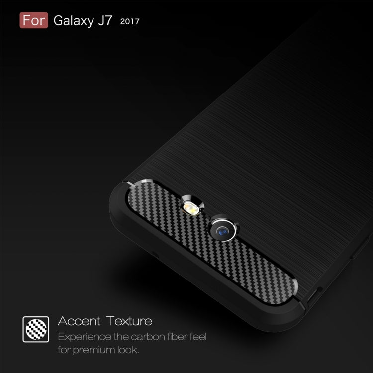 For Galaxy J7 (2017) (US Version) Brushed Carbon Fiber Texture Shockproof TPU Protective Cover Case
