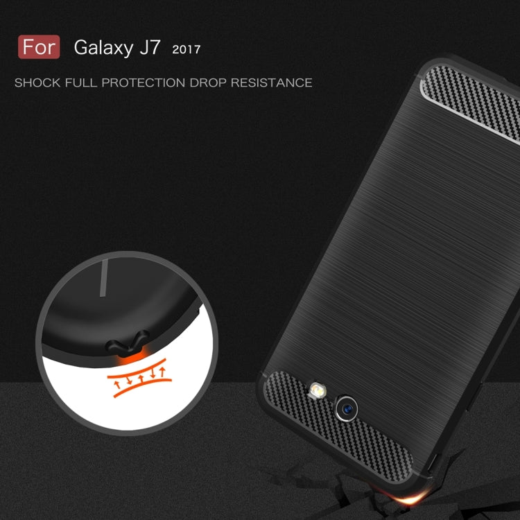 For Galaxy J7 (2017) (US Version) Brushed Carbon Fiber Texture Shockproof TPU Protective Cover Case