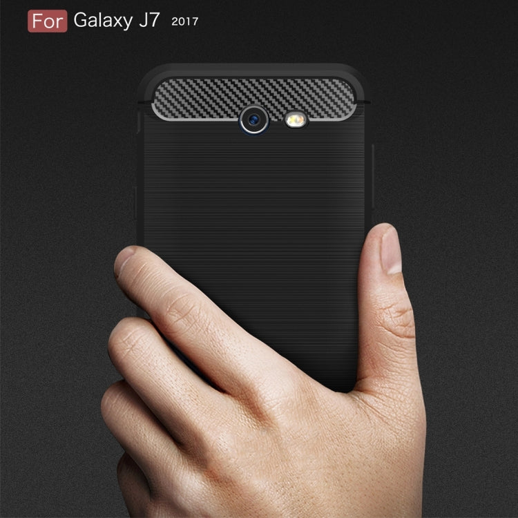 For Galaxy J7 (2017) (US Version) Brushed Carbon Fiber Texture Shockproof TPU Protective Cover Case