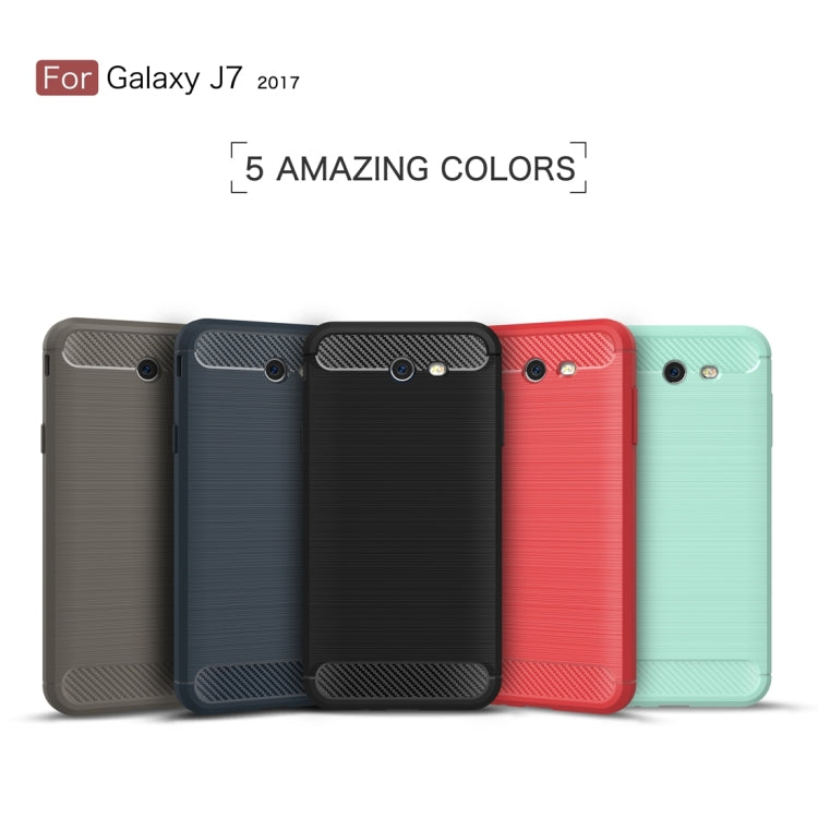 For Galaxy J7 (2017) (US Version) Brushed Carbon Fiber Texture Shockproof TPU Protective Cover Case