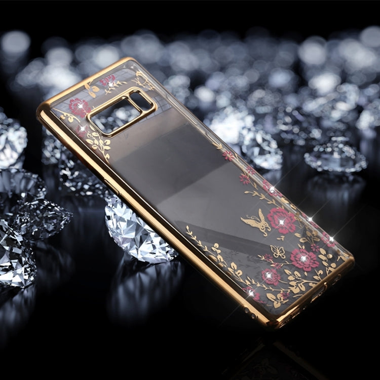 For Galaxy Note 8 Flowers Pattern Diamond Encrusted Electroplating Soft TPU Protective Cover Case