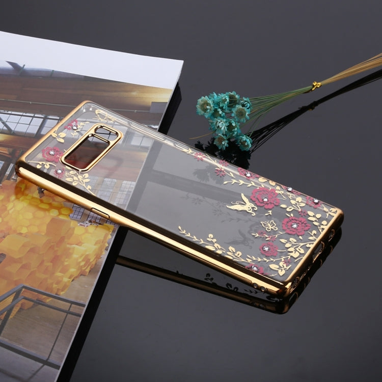 For Galaxy Note 8 Flowers Pattern Diamond Encrusted Electroplating Soft TPU Protective Cover Case