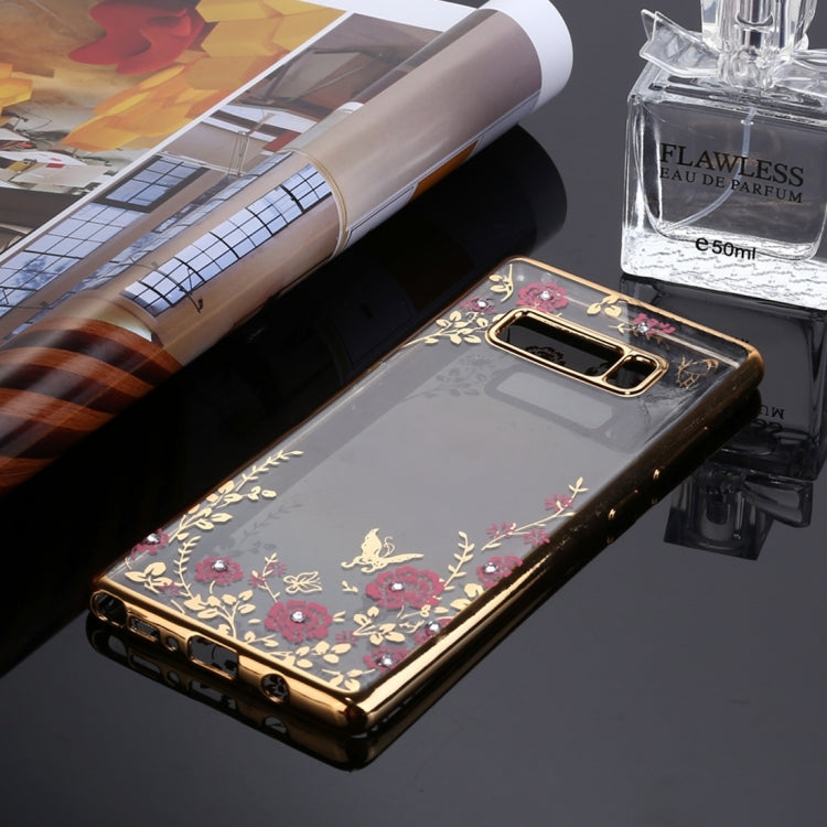For Galaxy Note 8 Flowers Pattern Diamond Encrusted Electroplating Soft TPU Protective Cover Case