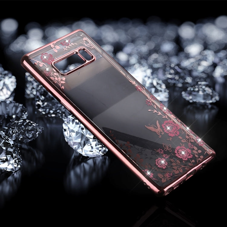 For Galaxy Note 8 Flowers Pattern Diamond Encrusted Electroplating Soft TPU Protective Cover Case