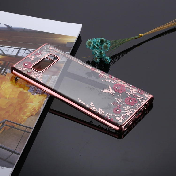 For Galaxy Note 8 Flowers Pattern Diamond Encrusted Electroplating Soft TPU Protective Cover Case