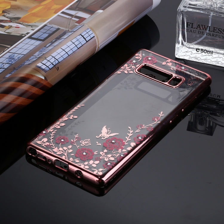 For Galaxy Note 8 Flowers Pattern Diamond Encrusted Electroplating Soft TPU Protective Cover Case