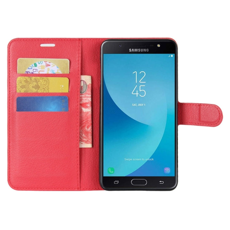 For Galaxy J7 Max Litchi Texture Horizontal Flip Leather Case with Holder & Card Slots & Wallet
